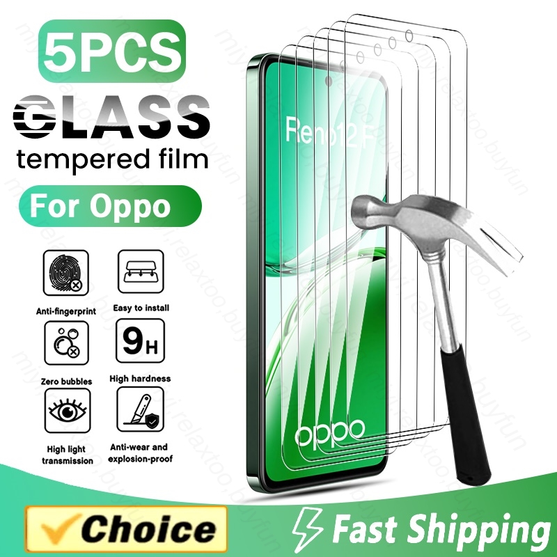 Oppo Reno 12 - Oppo用HD強化ガラススクリーンプロテクター,appo reno12f,reno 12f,12 f,f12,4g,5g,100%, 5個