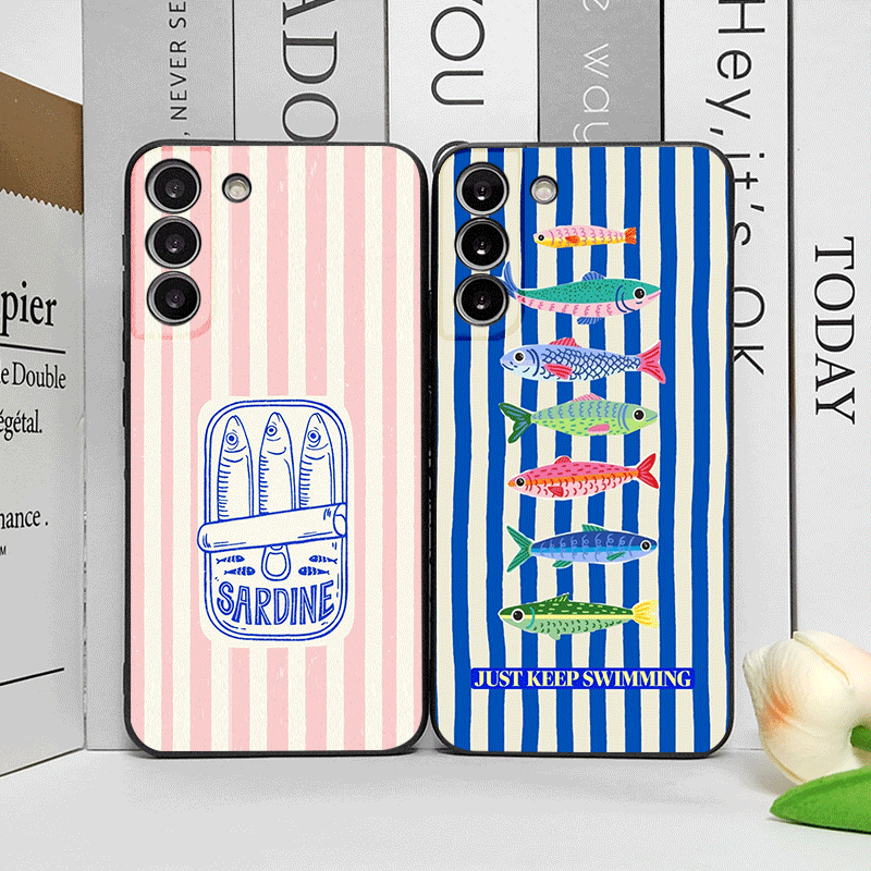 Oppo Reno 12 - 可愛いストライプ柄のイワシカラーの面白い魚柄スマホケース OPPO Reno 13 12 F