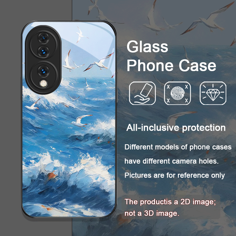 夏のビーチ、青い海の波柄プリント強化ガラス製スマホケース H - Huawei Nova 12 のレビューと価格